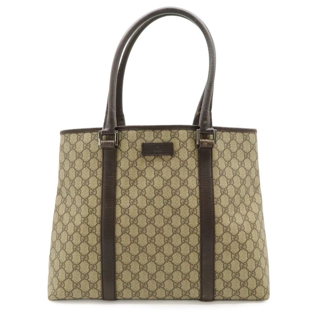 Gucci GG Supreme Plus Tote Large Shoulder Bag Leather Khaki Beige Dark Brown