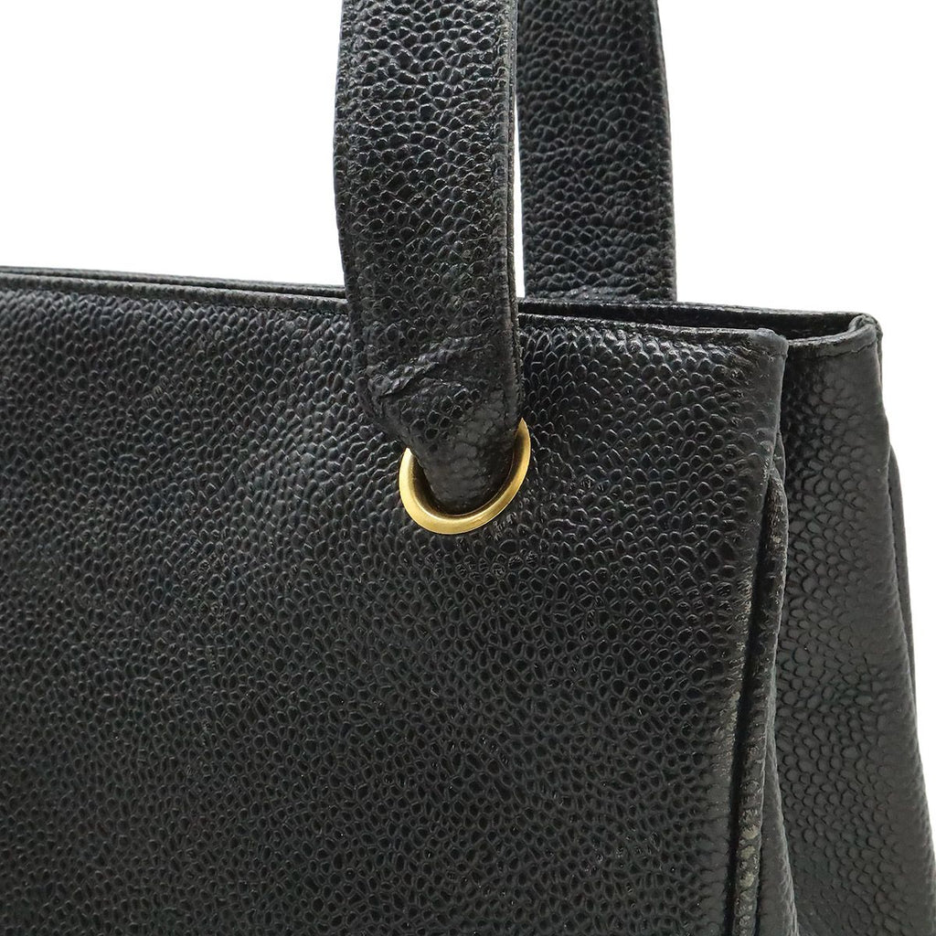 Chanel CC Logo Tote Shoulder Bag Caviar Leather Black Gold — view 7