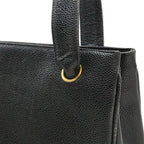 Chanel CC Logo Tote Shoulder Bag Caviar Leather Black Gold — view 7