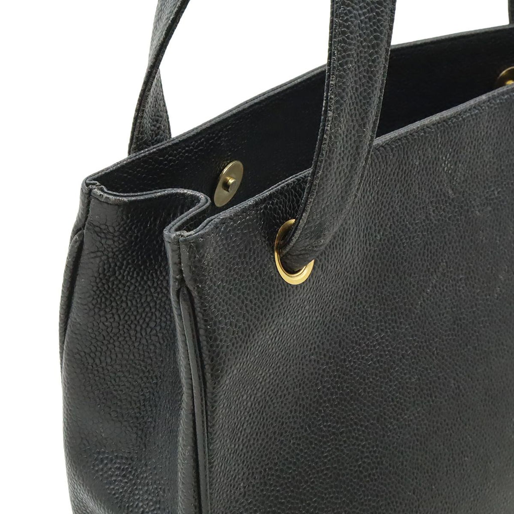 Chanel CC Logo Tote Shoulder Bag Caviar Leather Black Gold — view 4