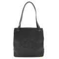 Chanel CC Logo Tote Shoulder Bag Caviar Leather Black Gold