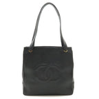 Chanel CC Logo Tote Shoulder Bag Caviar Leather Black Gold