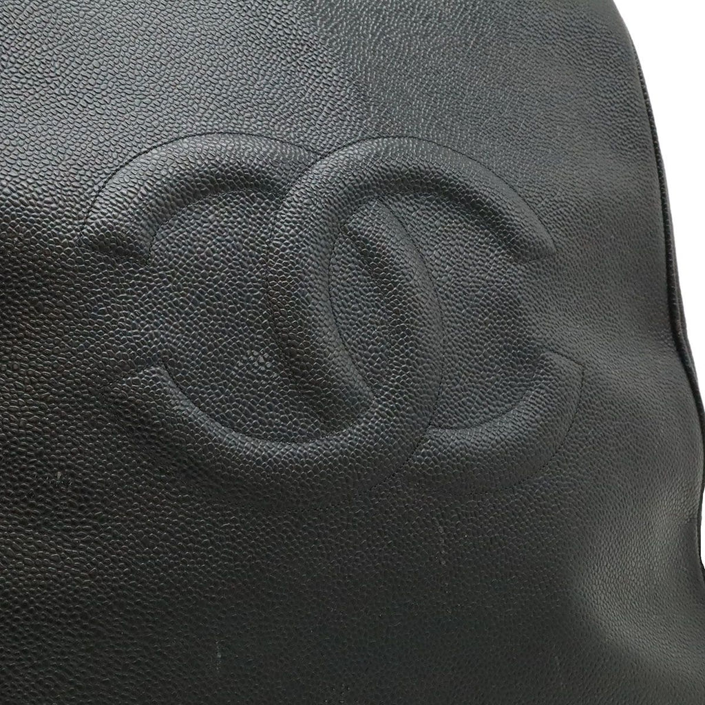 Chanel CC Logo Tote Shoulder Bag Caviar Leather Black Gold — view 9
