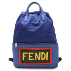 Fendi Logo Face Drawstring Backpack Nylon Leather Navy Blue Multicolor