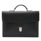 Hermes Terrill Business Briefcase Document Purse Leather Black Silver