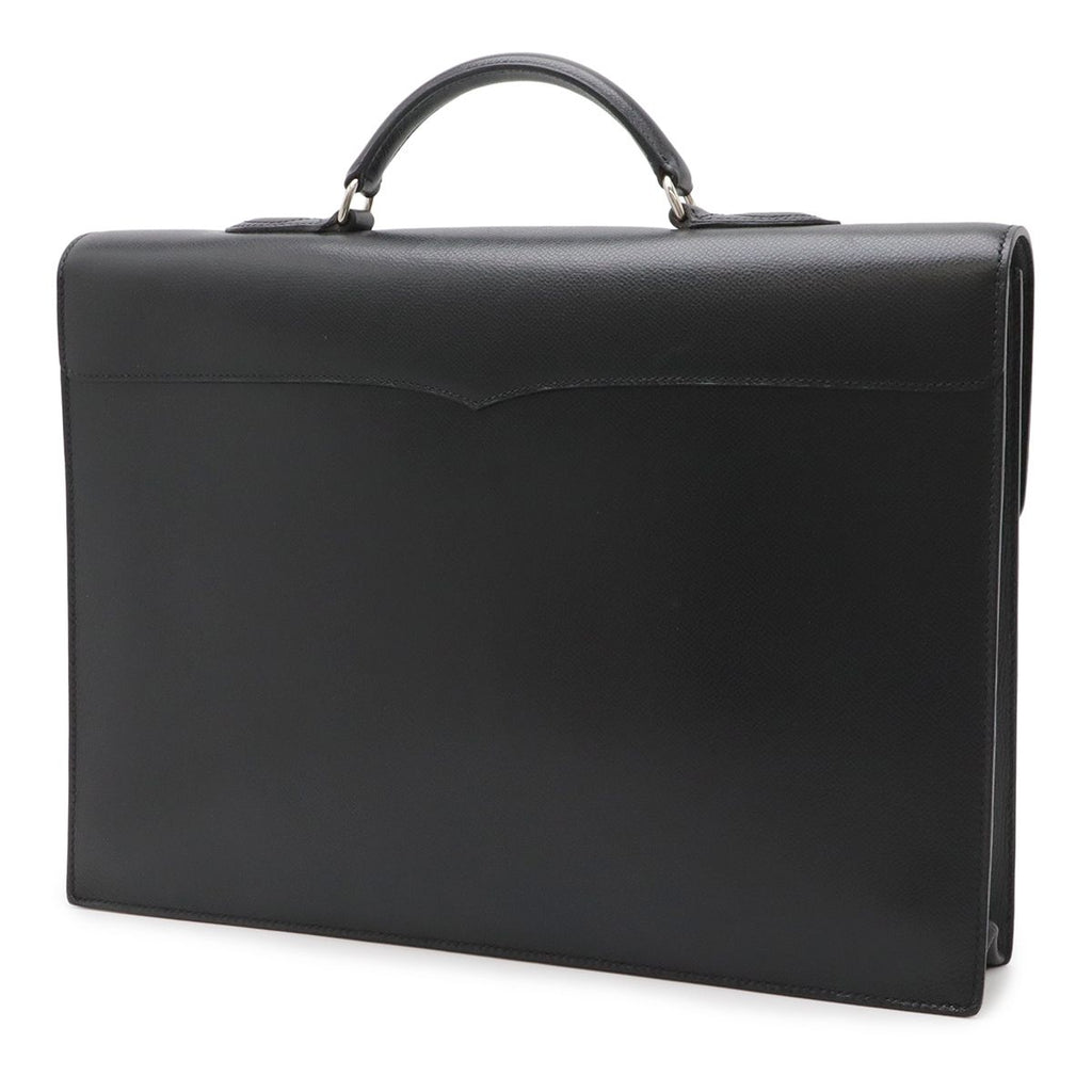Hermes Terrill Business Briefcase Document Purse Leather Black Silver — view 2