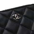 Chanel Quilted CC Logo Coin Purse L-shaped Zipper Lamb Black Silver Key Ring — view 4