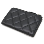 Chanel Quilted CC Logo Coin Purse L-shaped Zipper Lamb Black Silver Key Ring — view 2