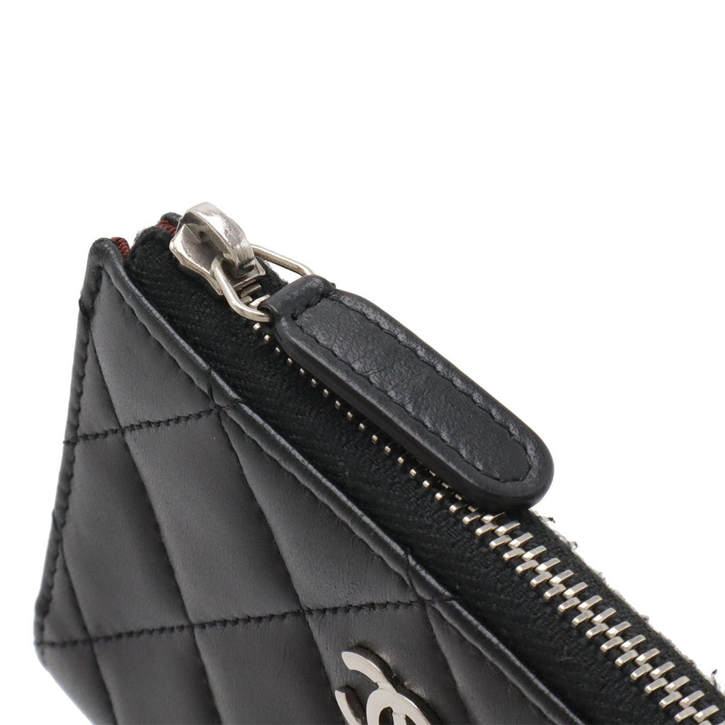 Chanel Quilted CC Logo Coin Purse L-shaped Zipper Lamb Black Silver Key Ring — view 5