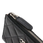 Chanel Quilted CC Logo Coin Purse L-shaped Zipper Lamb Black Silver Key Ring — view 5