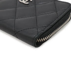 Chanel Quilted CC Logo Coin Purse L-shaped Zipper Lamb Black Silver Key Ring — view 3