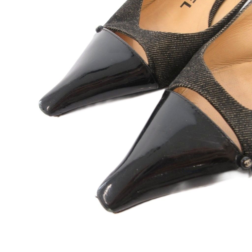 Chanel Mules Pointed Toe Pin Heels 37 Black — view 3