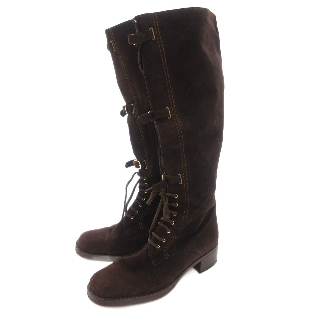 Fendi Long Boots Suede Lace Up 36 Brown