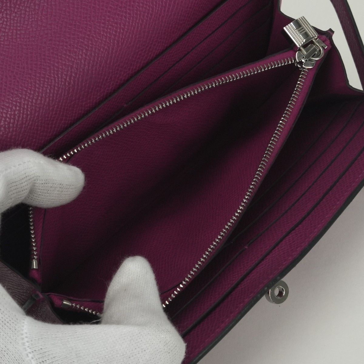Hermes Kelly Wallet Epsom Rosepurple Pink Purple Silver — view 6