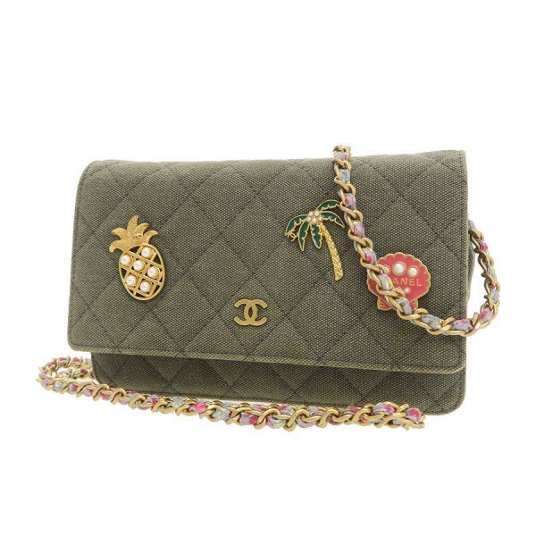 Chanel Quilted Chain Shoulder Bag Khaki
