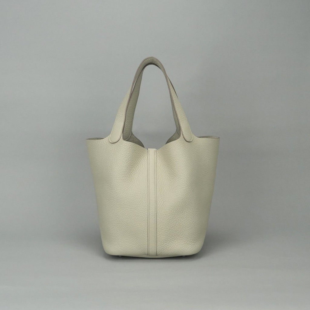 Hermes Picotin Lock MM 22 Tote Taurillon Clemence Cles Craie White Silver — view 3