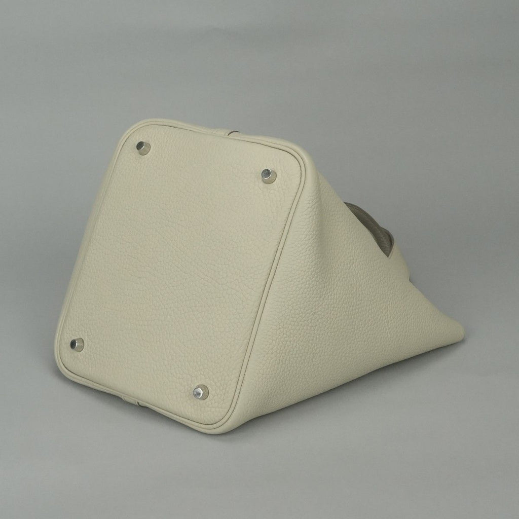 Hermes Picotin Lock MM 22 Tote Taurillon Clemence Cles Craie White Silver — view 5