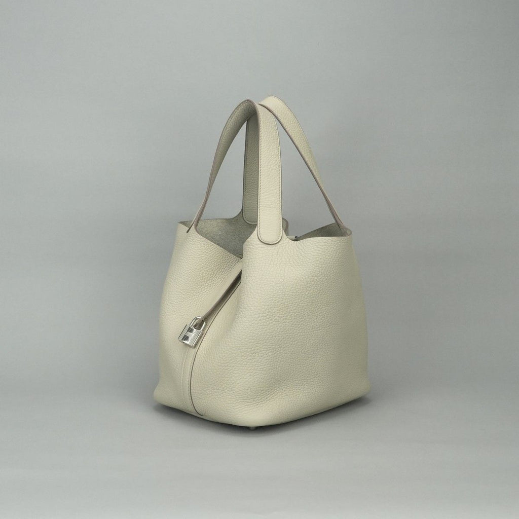 Hermes Picotin Lock MM 22 Tote Taurillon Clemence Cles Craie White Silver — view 2