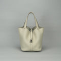 Hermes Picotin Lock MM 22 Tote Taurillon Clemence Cles Craie White Silver