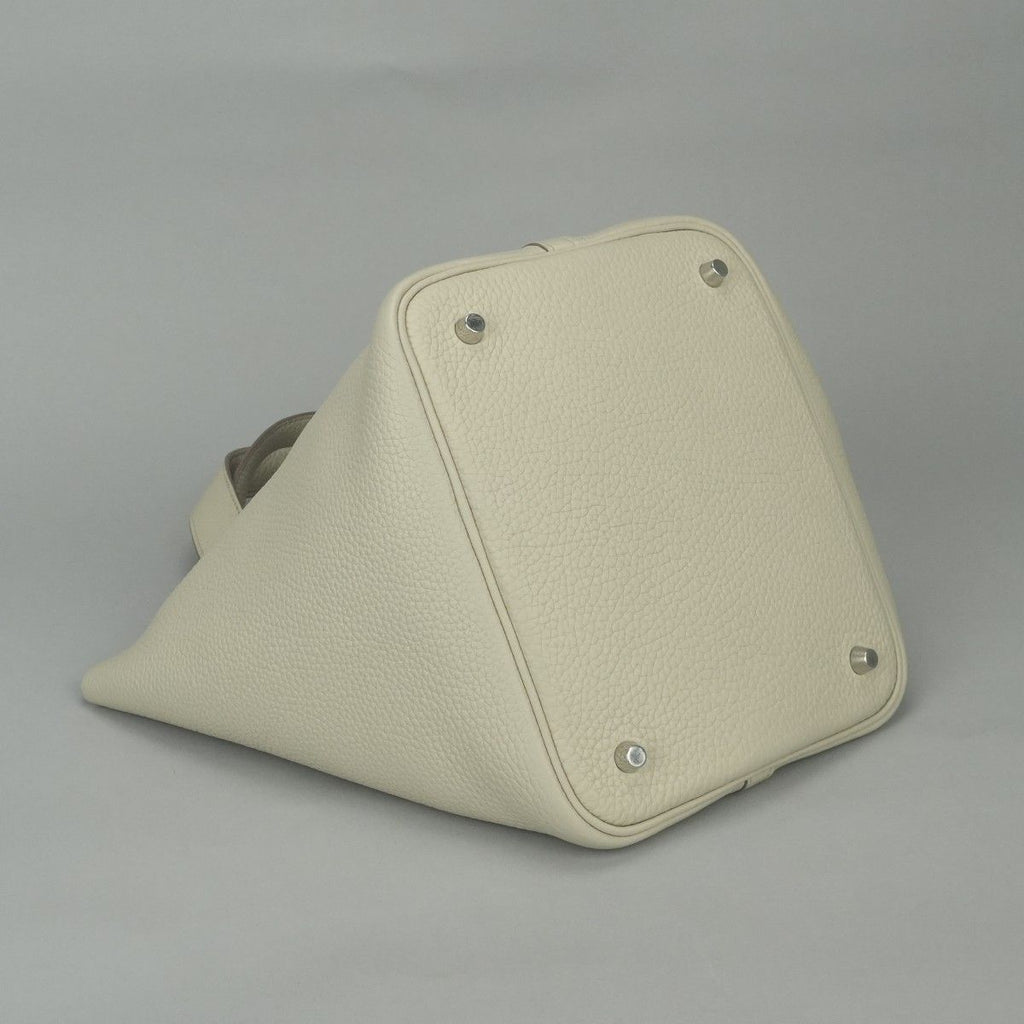 Hermes Picotin Lock MM 22 Tote Taurillon Clemence Cles Craie White Silver — view 6