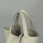 Hermes Picotin Lock MM 22 Tote Taurillon Clemence Cles Craie White Silver — view 4