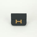 Hermes Constance Slim Wallet Bifold Mini Epsom Noir Black Gold Veau