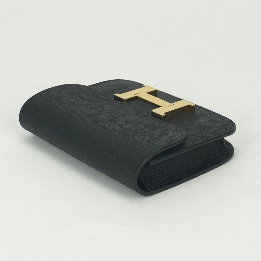 Hermes Constance Slim Wallet Bifold Mini Epsom Noir Black Gold Veau — view 4