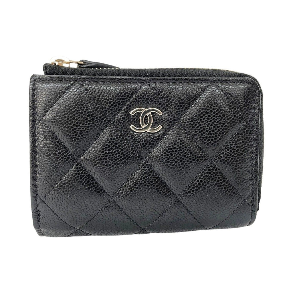 Chanel Trifold Wallet Zippy Caviar Leather Black