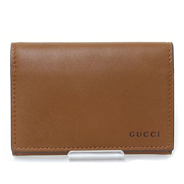 Gucci GG Emblem Card Case Business Holder Mini Wallet Smooth Leather Brown