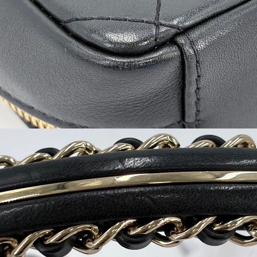 Chanel Shoulder Bag Pochette CC Logo 2-Way Crossbody Quilted Leather Black Gold — view 6