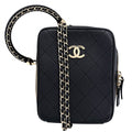 Chanel Shoulder Bag Pochette CC Logo 2-Way Crossbody Quilted Leather Black Gold