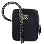 Chanel Shoulder Bag Pochette CC Logo 2-Way Crossbody Quilted Leather Black Gold