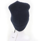 Celine Cashmere Logo Embroidery Beanie Knit Cap Navy Hat — view 3