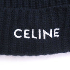 Celine Cashmere Logo Embroidery Beanie Knit Cap Navy Hat — view 5