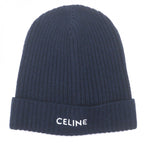 Celine Cashmere Logo Embroidery Beanie Knit Cap Navy Hat — view 4