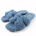 Hermes Oran Shearling Leather Mules Flat Sandals Blue