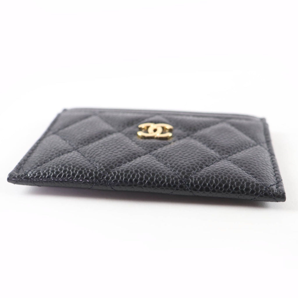 Chanel Caviar Leather CC Logo Quilted Card Case Black Gold — view 4