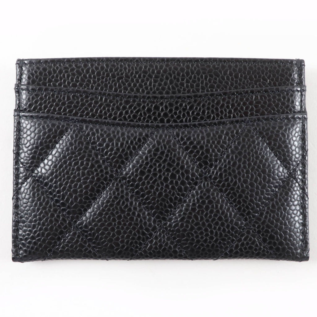 Chanel Caviar Leather CC Logo Quilted Card Case Black Gold — view 3