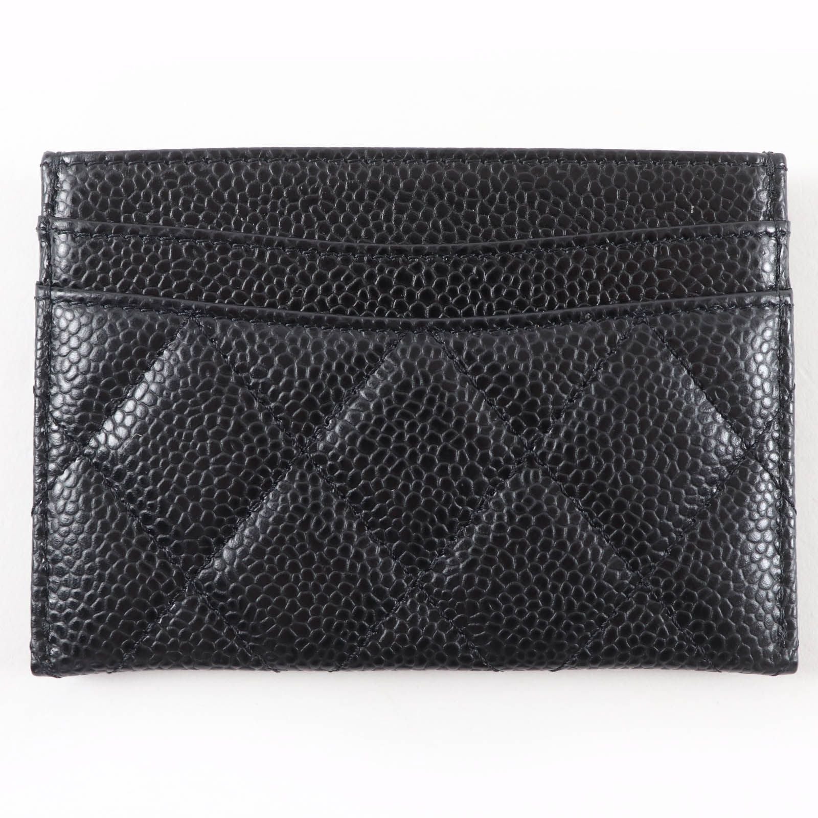 Chanel Caviar Leather CC Logo Quilted Card Case Black Gold — view 3