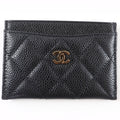 Chanel Caviar Leather CC Logo Quilted Card Case Black Gold