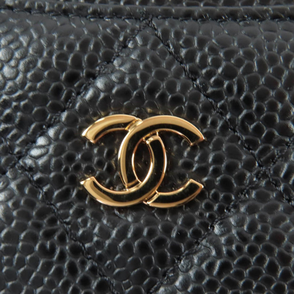 Chanel Caviar Leather CC Logo Quilted Card Case Black Gold — view 7