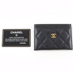 Chanel Caviar Leather CC Logo Quilted Card Case Black Gold — view 2