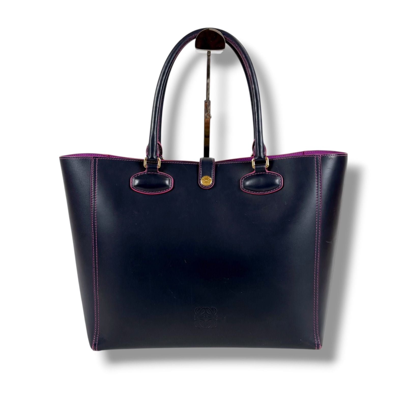 Loewe Tote Anagram Logo Dark Navy Black Pink Leather — view 2