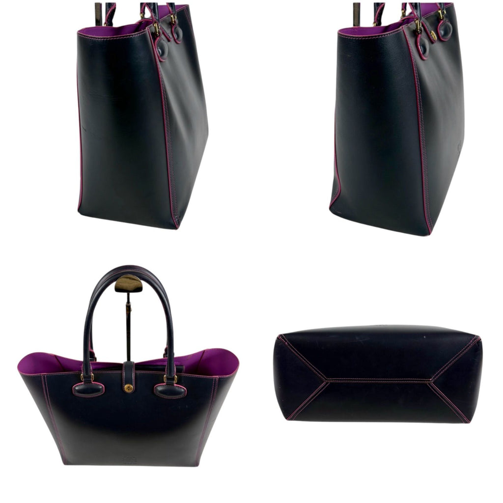 Loewe Tote Anagram Logo Dark Navy Black Pink Leather — view 4