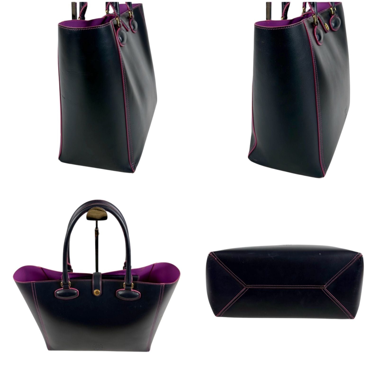 Loewe Tote Anagram Logo Dark Navy Black Pink Leather — view 4