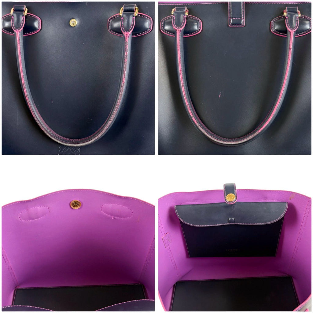 Loewe Tote Anagram Logo Dark Navy Black Pink Leather — view 8