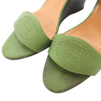 Hermes Sandals Wedge Sole Logo Strap Leather 36 Green — view 5