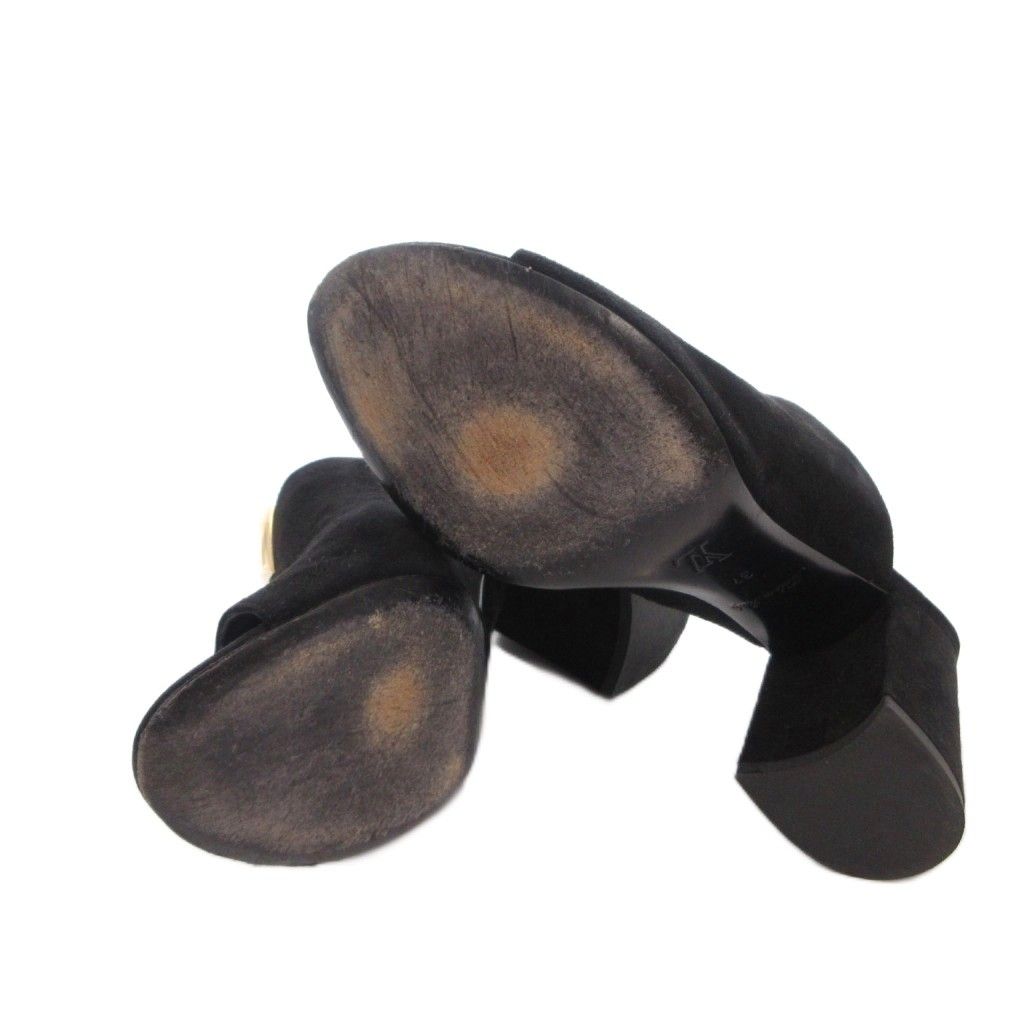 Louis Vuitton Sandals Suede Chanki Heels Gold Open Toe 37 Black — view 6
