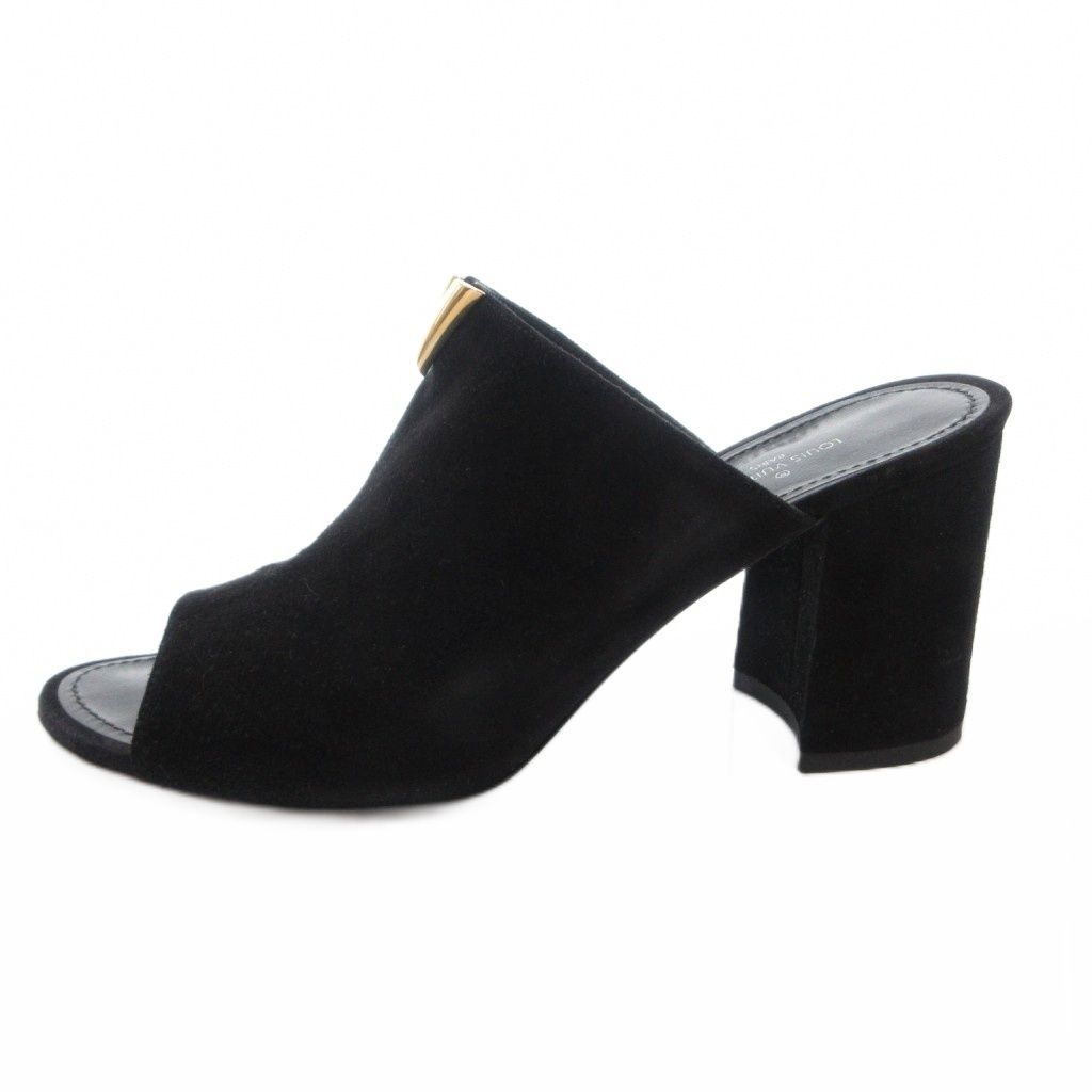 Louis Vuitton Sandals Suede Chanki Heels Gold Open Toe 37 Black — view 2