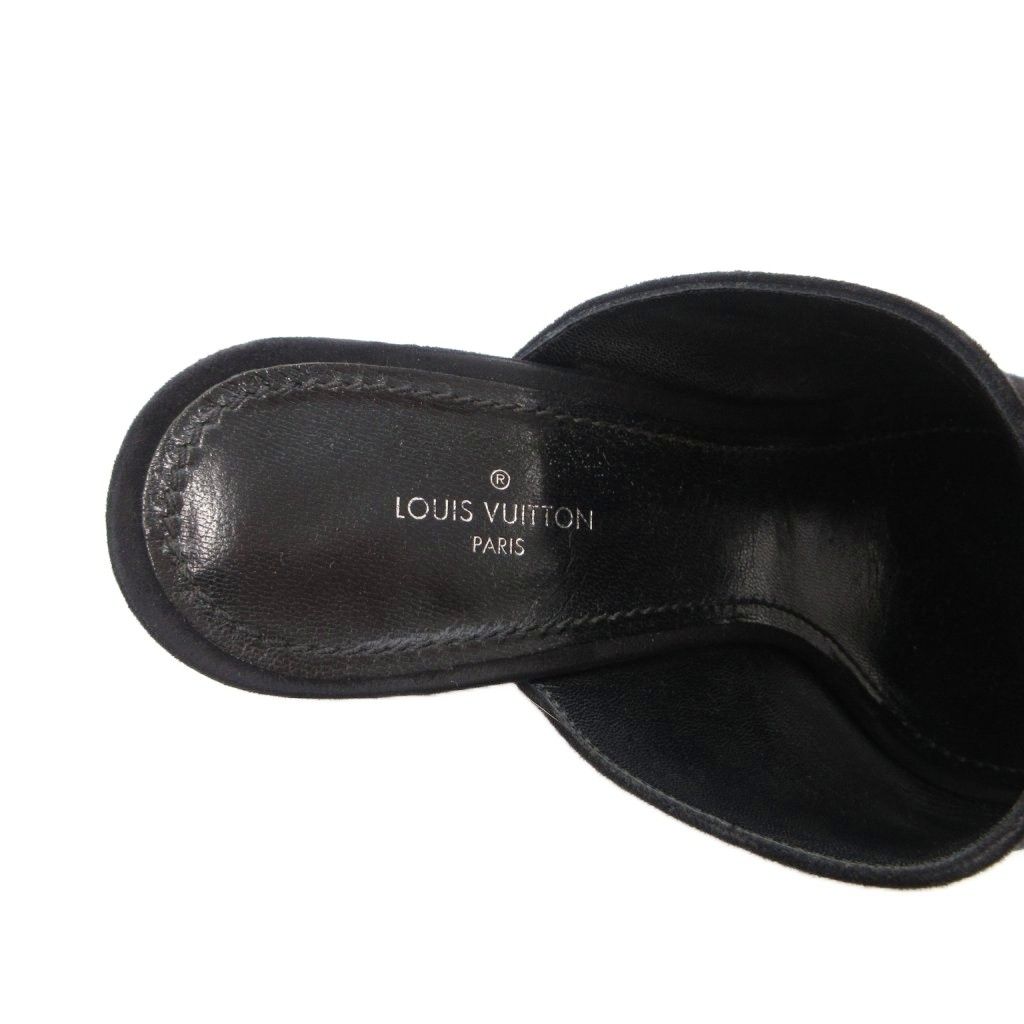 Louis Vuitton Sandals Suede Chanki Heels Gold Open Toe 37 Black — view 7